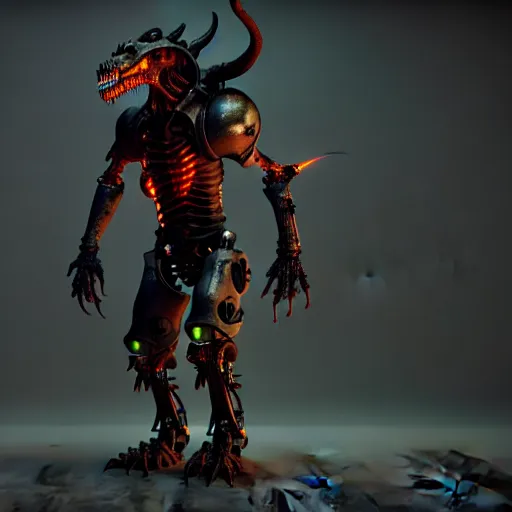 Image similar to full body of a cyborg zombie dragonborn, photorealistic 3 d octane render, unreal engine, ultra detailed