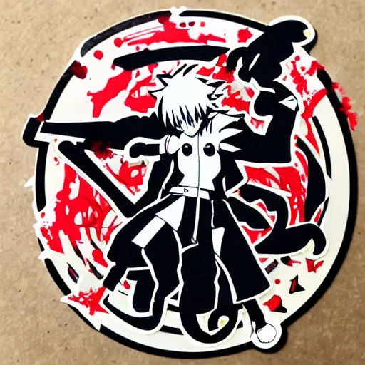 Image similar to die cut sticker, full metal alchemist al and alphons, splatter paint