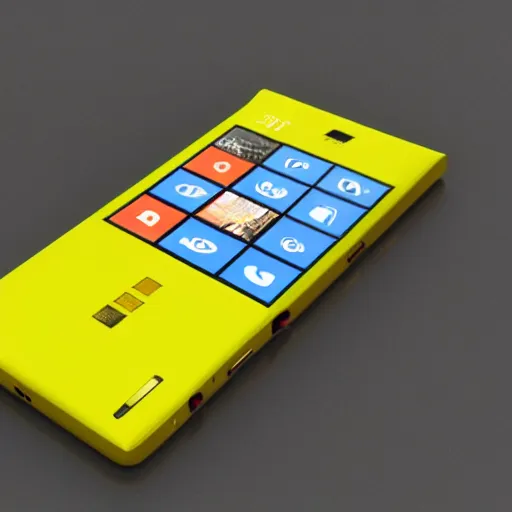 Prompt: a detailed render of a 2 0 2 2 yellow nokia lumia phone