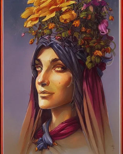 Image similar to flower priestess portrait, jesper ejsing