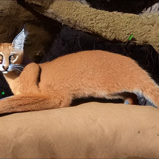 Prompt: A caracal streaming live on twitch.