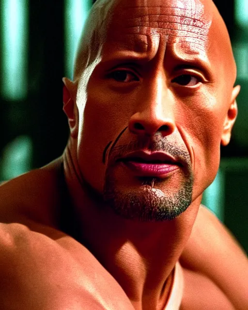 Image similar to Film still close-up shot of Dwayne Johnson in the movie Pulp Fiction. Photographic, photography