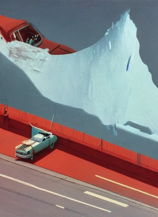 Prompt: los angeles traffic jam with large iceberg melting Edward Hopper and James Gilleard, Zdzislaw Beksinski highly detailed