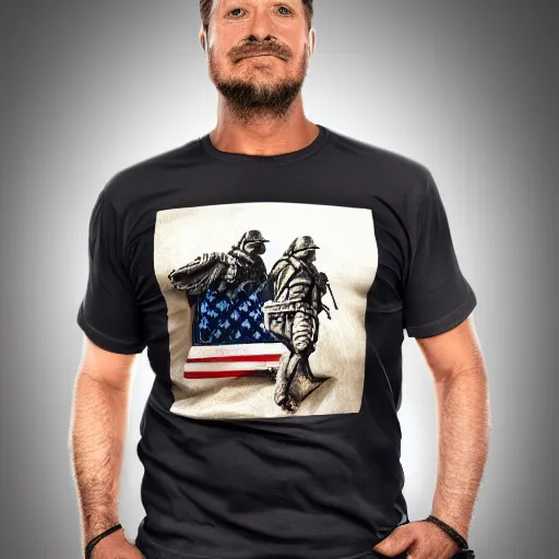 Image similar to black t-shirt, armadillo American patriot, a 3d design, superrealism 8k resolution