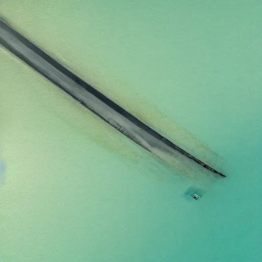 Prompt: aerial view of a lone boat in the middle of the ocean. art in the style of Duy Huynh. detailed. sharp W-1024 H-1024