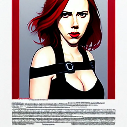 Image similar to phil noto, pretty scarlett johansson black widow, symmetrical eyes, long red hair, full body, city rooftop