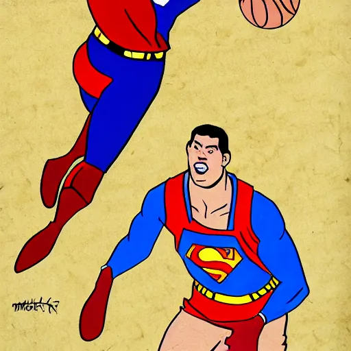 Image similar to michael Jordan as superman dunking a basketball