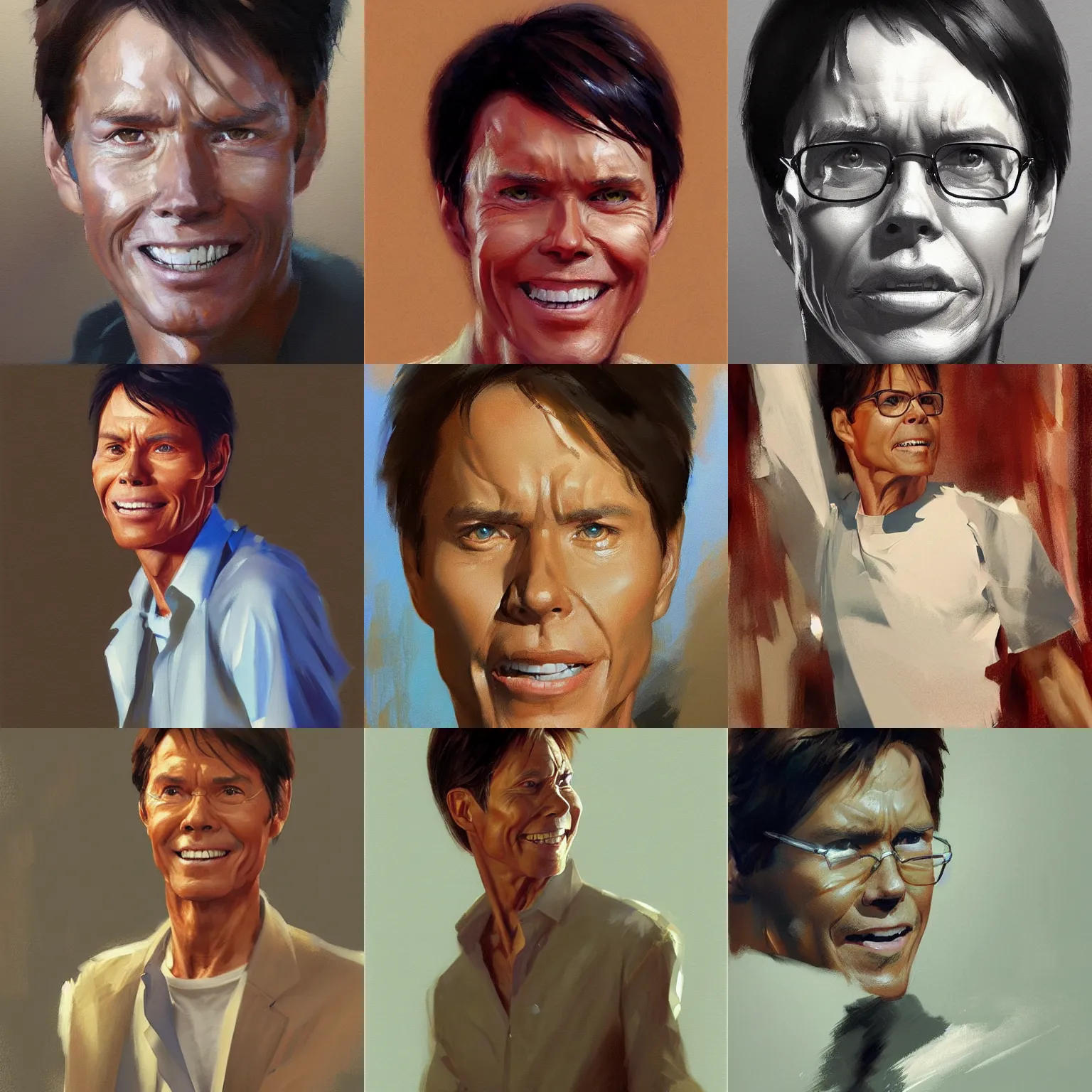 Prompt: a portrait of cliff richard, by gregory manchess and greg rutkowski, stanley artgerm lau, artstation hq, extremely detailed, illustration, smooth, sharp focus, 1 9 8 0 s