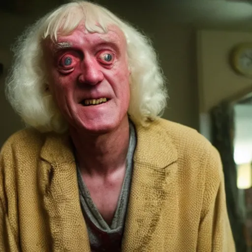 Image similar to jimmy saville in stranger things, 4 k, epic, cinematic, focus, movie still, fantasy, serious, extreme detail, atmospheric, dark colour, sharp focus