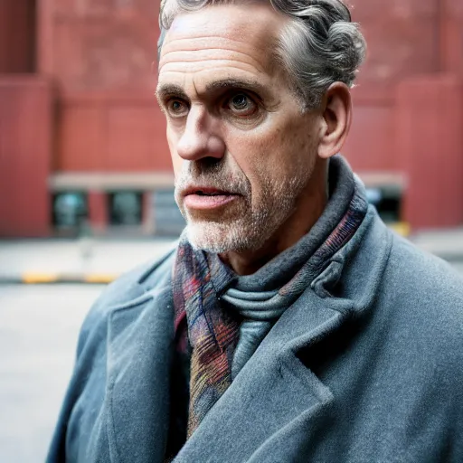 Prompt: closeup portrait of a Jordan Peterson , new york back street , by Steve McCurry and David Lazar, natural light, detailed face, CANON Eos C300, ƒ1.8, 35mm, 8K, medium-format print