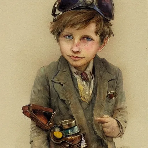 Image similar to (((((portrait of boy dressed as retro sciencepunk explorer costume . muted colors.))))) by Jean-Baptiste Monge !!!!!!!!!!!!!!!!!!!!!!!!!!!