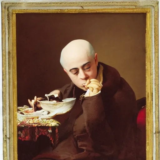 Prompt: George Frederic Handel eating cake