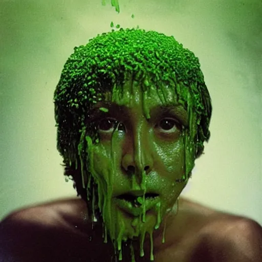 Prompt: “A bucket of green slime is poured over bonbong marcos, award winning photo by Annie Leibovitz”