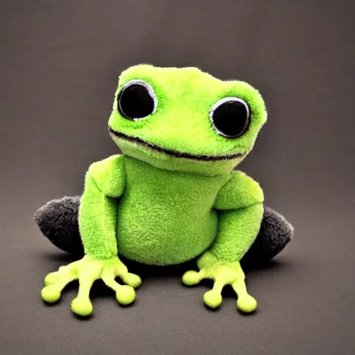 Image similar to cute fluffy plushie frog, cutecore, shaggy, stuffed animal photography,