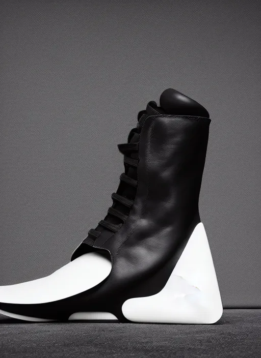 Image similar to hyperrealistic and heavy detailed product photo rick owens avant garde shoe of batman, in front of white back drop, whole shoe is in picture, leica sl 2 5 0 mm, vivid color, high quality, high textured, real life