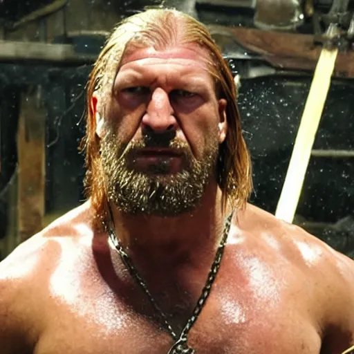 Prompt: triple h as blacksmith