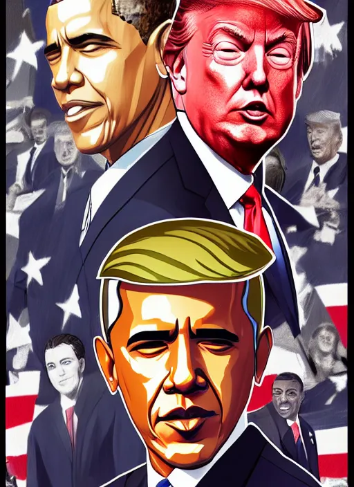 Image similar to barack obama vs donald trump manga cover art, detailed color portrait, artstation trending, 8 k, greg rutkowski,