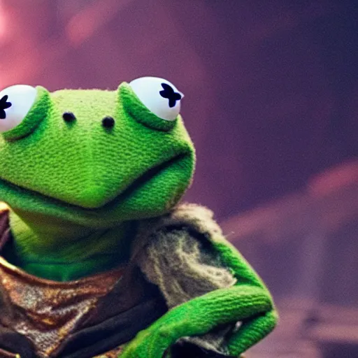 Image similar to photo of Kermit the frog as Thanos in averngers movie