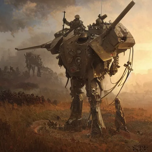 Prompt: world war one era mech, vladimir putin, intricate, highly detailed, digital painting, artstation, concept art, smooth, sharp focus, illustration, unreal engine 5, 8 k, art by artgerm and greg rutkowski and alphonse mucha