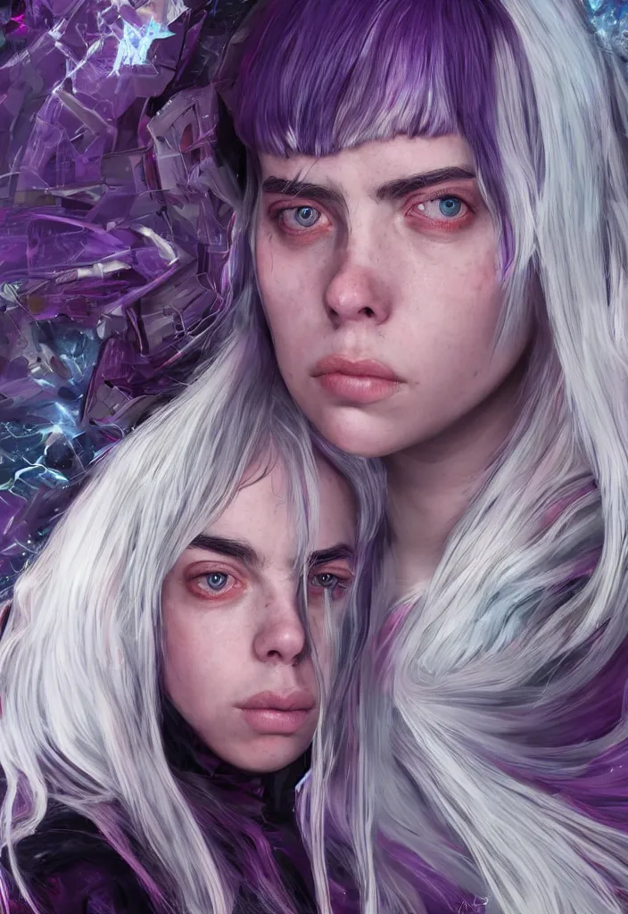 Prompt: Billie Eilish as the empress of tomorrow, ultra realistic, Artstation, 8K resolution, 3D HDR, epic design