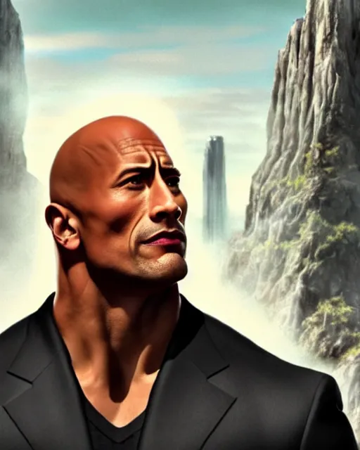 Image similar to dwayne johnson as a politician. 1 9 8 0 s dystopian soviet russia, propaganda screens. unreal engine, fantasy art by jesper ejsing. faithfully depicted facial expression, perfect anatomy global illumination, radiant light, detailed and intricate environment