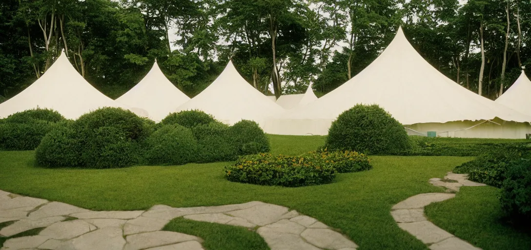 Image similar to sibley tent designed by dali. outdoor landscaping designed by roberto burle marx. fujinon premista 1 9 - 4 5 mm t 2. 9. portra 8 0 0.