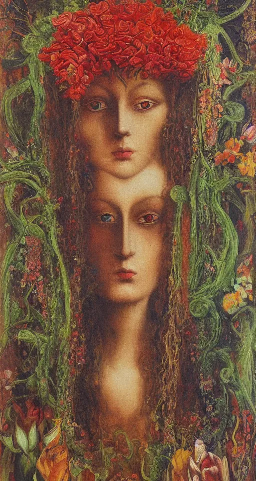 Image similar to floral portrait by wojciech siudmak and ernst fuchs, oil on canvas