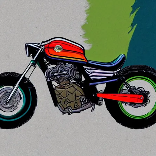 Prompt: Rat Fink designing a Honda Rebel 500