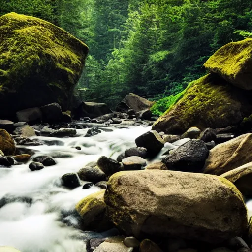 Image similar to landscape, forest, river, rocks