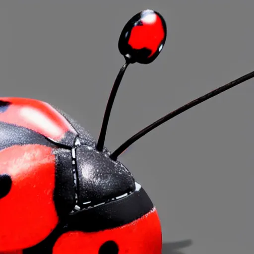 Prompt: ladybug with metal prosthetic limbs