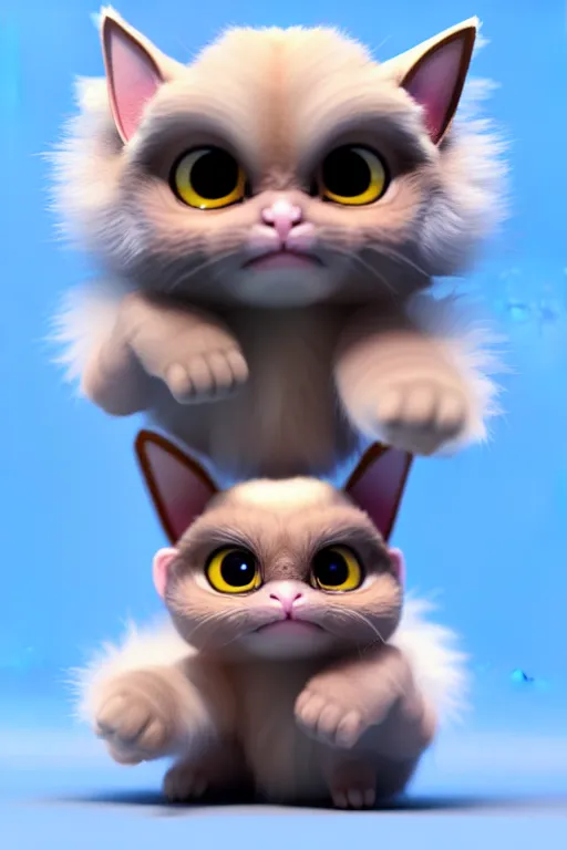 Image similar to high quality 3 d render hyperrealist very cute multipastel fluffy! cyclops cat tarsier hybrid with detailed fluffy wings!!, vray smooth, in the style of detective pikachu, hannah yata charlie immer, dramatic blue light, low angle, uhd 8 k, sharp focus