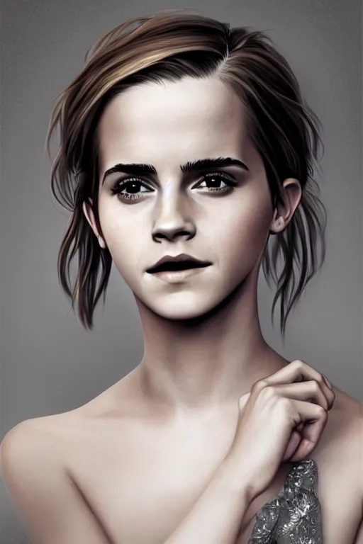 Prompt: emma watson in the style of stefan kostic, realistic, full body, sharp focus, 8 k high definition, insanely detailed, intricate, elegant, art by stanley lau and artgerm