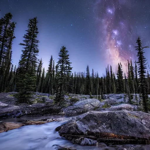 Prompt: campire in the woods at night in the canadian rockys, 4k, high detail, high-resolution photograph, professional photography, ultra-detail