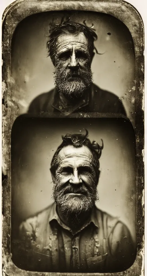 Prompt: a wet plate photograph, a portrait of a middle-aged cobbler