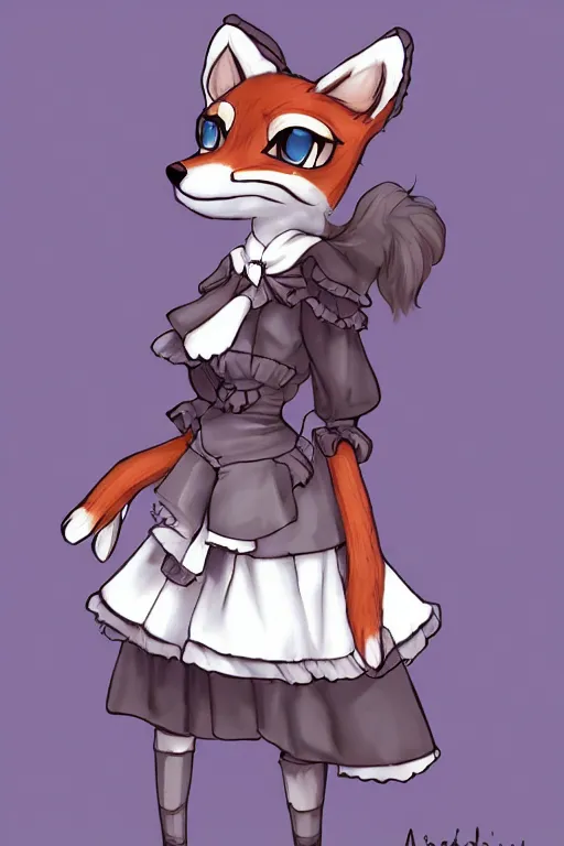 Image similar to a fox fursona wearing a maid outfit, highly detailed, digital art, trending on artstation, furry art