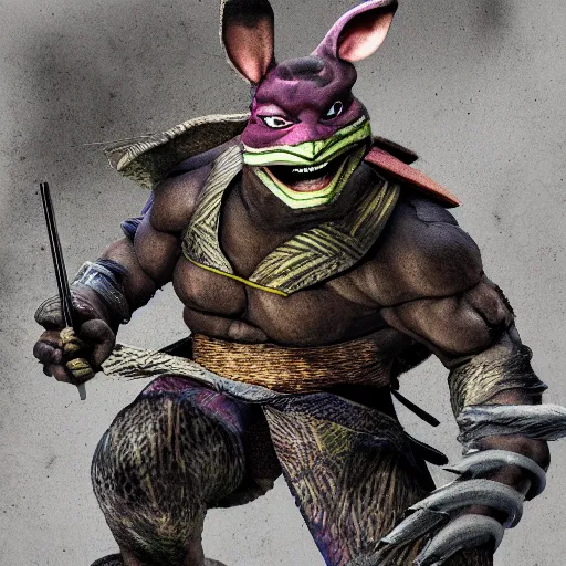 Image similar to the rabbit yojimbo from teenage mutant ninja turtles 4 k hyperdetailed photorealism hdr