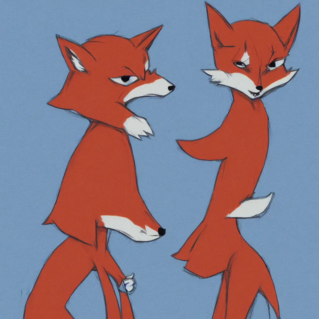 Image similar to an anthropomorphic fox wearing a hoodie, gainax style, sketch painting