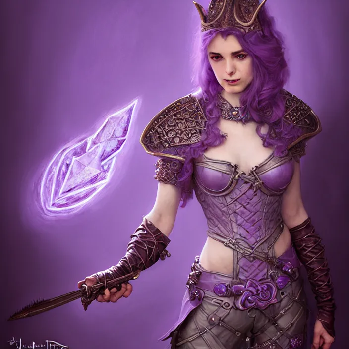 Image similar to d & d bard with her lilac leather armor in am evil dungeon, volumetric lighting, fantasy, intricate, elegant, highly detailed, lifelike, photorealistic, digital painting, artstation, fox ears illustration, concept art, sharp focus, by john collier and albert aublet and krenz cushart and artem demura and alphonse mucha