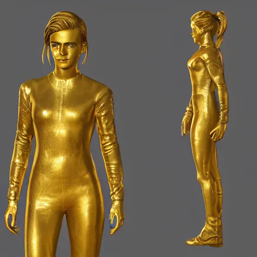 Image similar to portrait of emma watson gold statue reflect chrome, 8 k uhd, unreal engine, octane render in the artstyle of finnian macmanus, john park and greg rutkowski