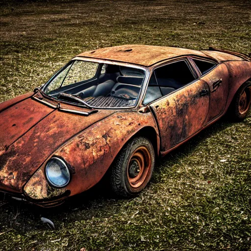 Image similar to old ((rusty)) lamborghini, 4k photo