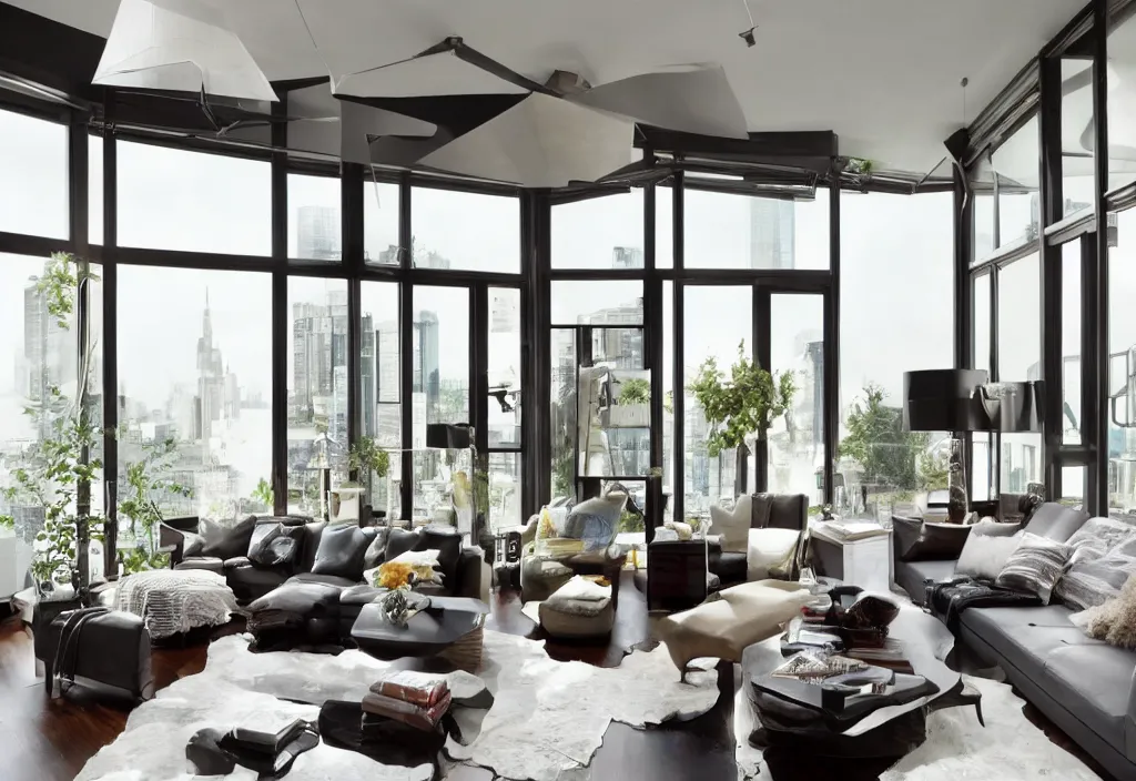 Image similar to a modern interior design, living room, residential design, floor - to - ceiling windows, by nate berkus, trending ，