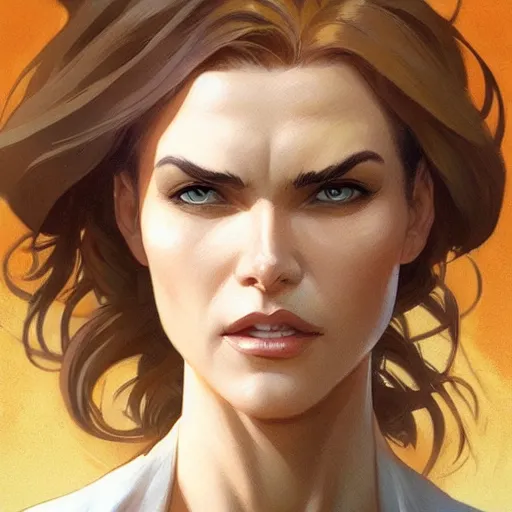 Image similar to female doc savage, painted character portrait, highly detailed, digital painting, artstation, concept art, sharp focus, illustration, art by artgerm and greg rutkowski and alphonse mucha