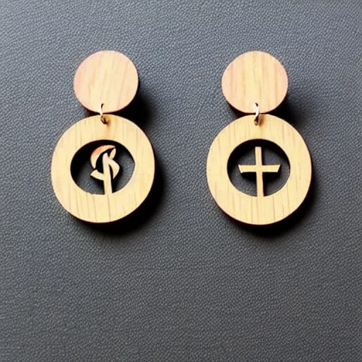 Image similar to 2 d wood lasercut earrings, mystical symbols, 8 k, hd, trending on amazon on artstation, trending on deviantart, trending on etsy, epic digital art