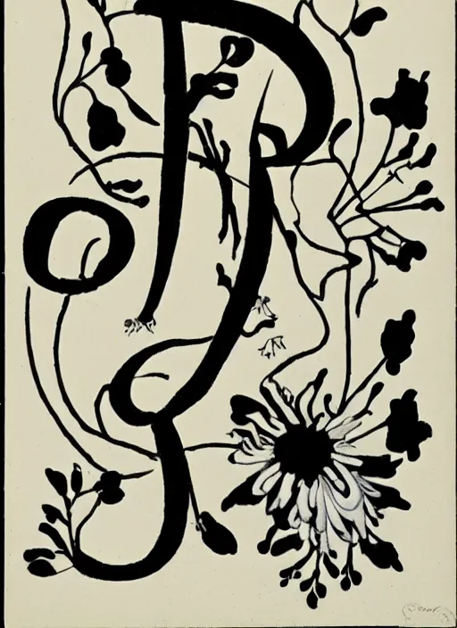 Prompt: the letter s written with flowers, art by aubrey beardsley