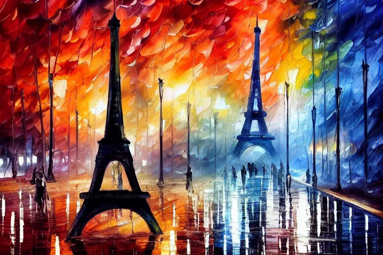 Prompt: paint brush strokes, abstract watercolor painting of eiffel tower in the rain, cinematic light, american romanticism by greg rutkowski, by leonid afremov