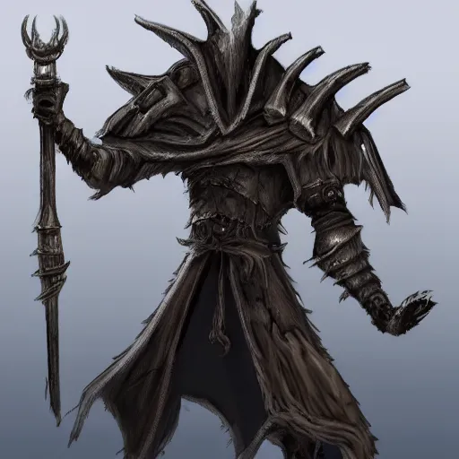 Prompt: a high quality digital painting of a character design for an undead dark souls abomination