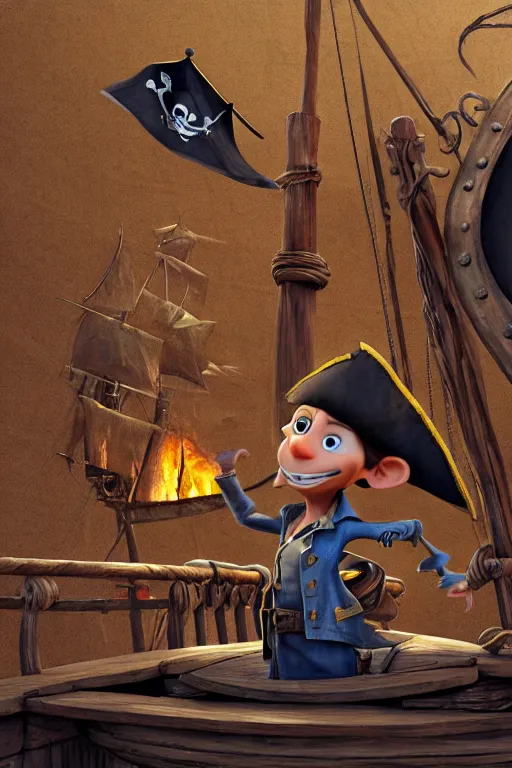 Image similar to the blackboard pirate on his old pirate ship with a black pirate flag. pixar disney 4 k 3 d render funny animation movie oscar winning trending on artstation and behance. ratatouille style.