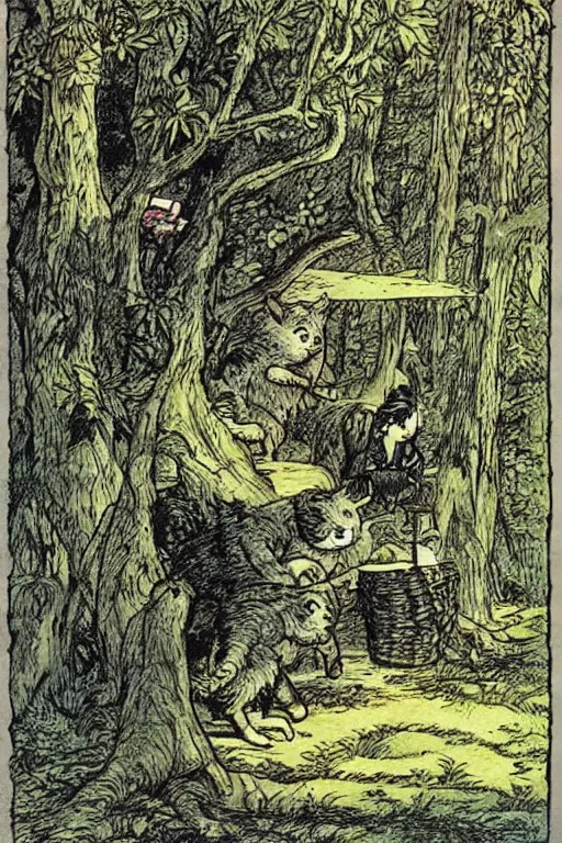Image similar to “the wind in the willows, storybook illustration, by sir John tenniel, by herge, by e.h. Shepard”