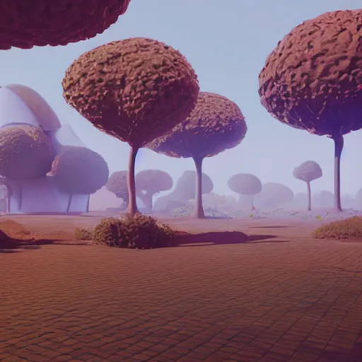 Image similar to retro futuristic realistic 3d environment, trees, featured on artstation