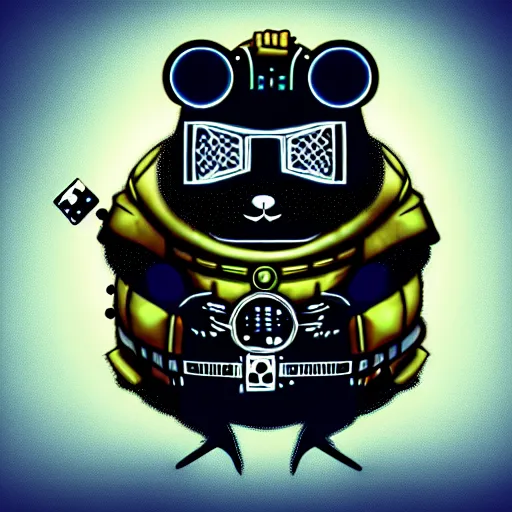 Image similar to a cute cyberpunk hamster as a supervillain, steam punk, gothic, 4 k